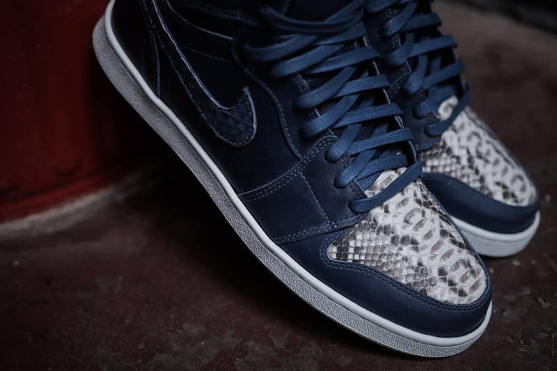 The Shoe Surgeon Custom Air Jordan 1 Blue Horween Python Sneaker