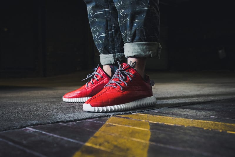 The Shoe Surgeon Custom Red Quilted Yeezy Boost 350 Sneakers