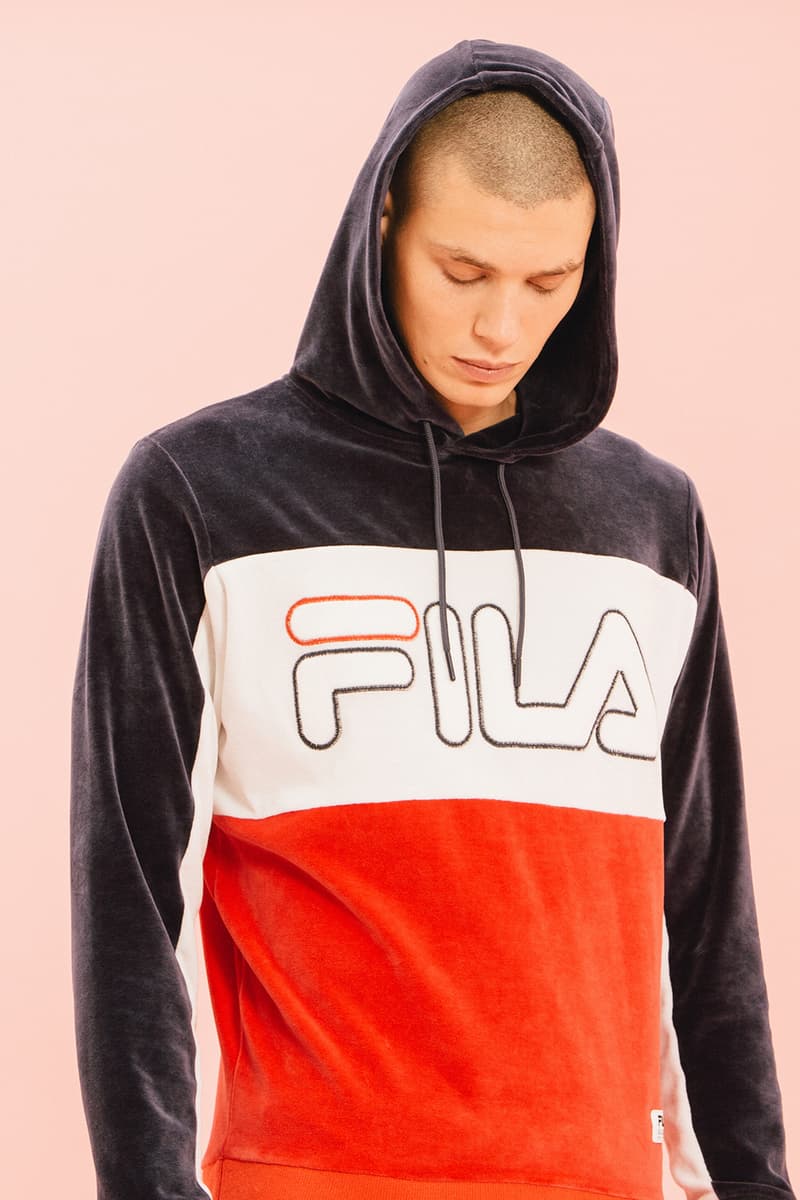 Fila black line rayton panel hoodie in red Clearance