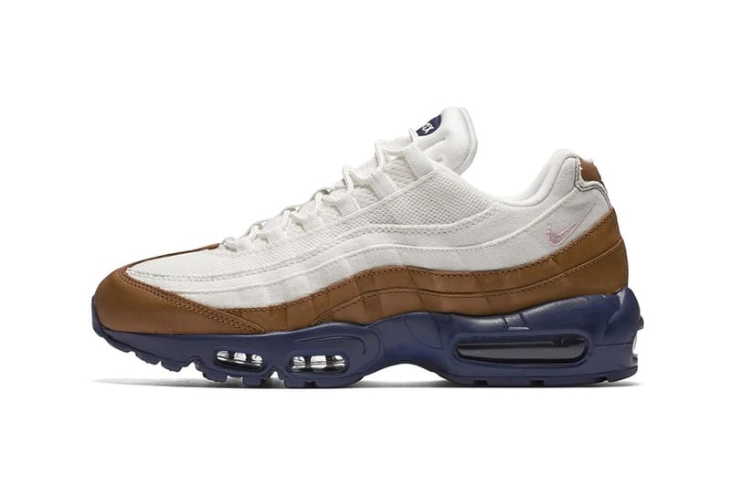 Nike Air Max 95 in White Canvas Brown Leather With a Navy Sole