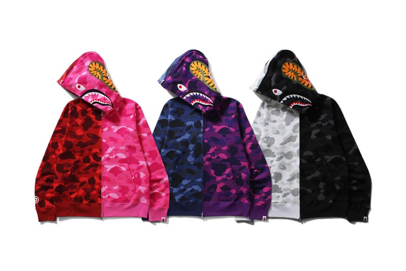 Bape pink cheap camo shark hoodie