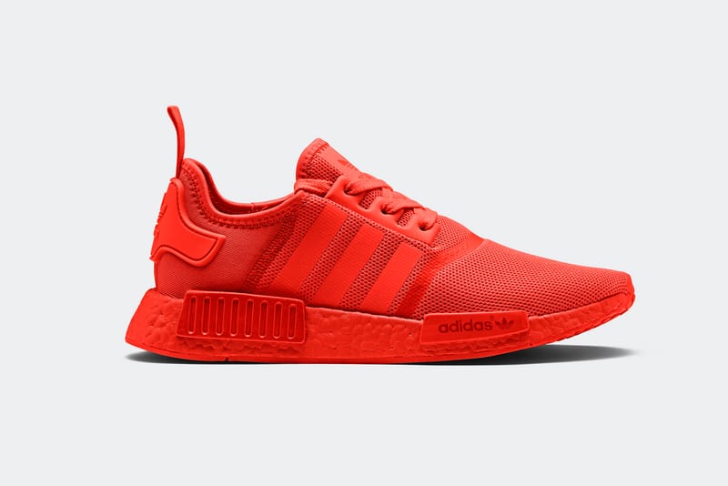 Originals nmd r1 sneakers in hotsell white with red heel block