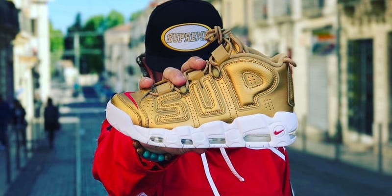 Supreme x nike 2025 air more uptempo gold