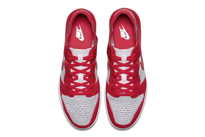 nike dunk low flyknit university red wolf grey
