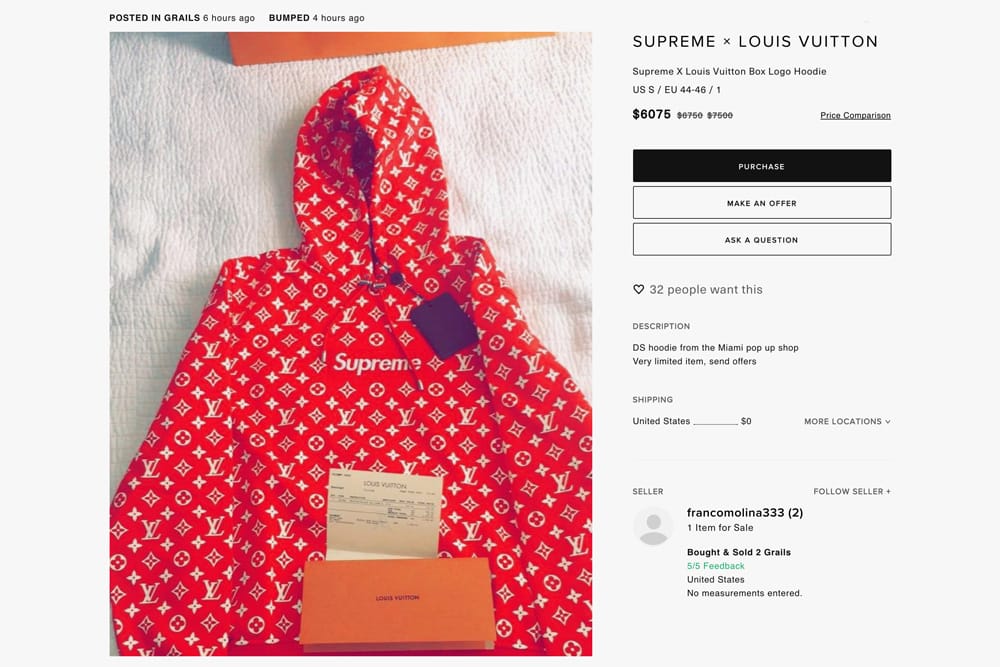 Supreme x Louis Vuitton 聯乘連帽衫最高已炒至$25,000 美元| Hypebeast