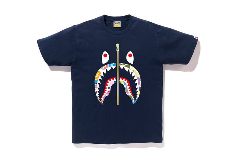 Bape multi cheap camo shark tee