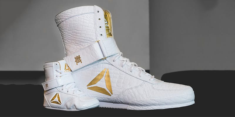 White and gold 2025 reebok boxing boots