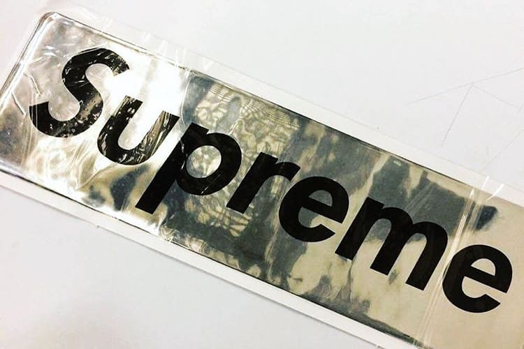 Supreme plastic discount box logo sticker