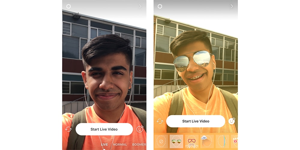 Instagram добавляет фильтры для лица в живые видео