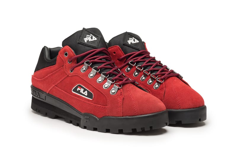 Red suede store fila