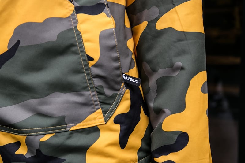 Supreme hooded logo half zip pullover clearance yellow camo