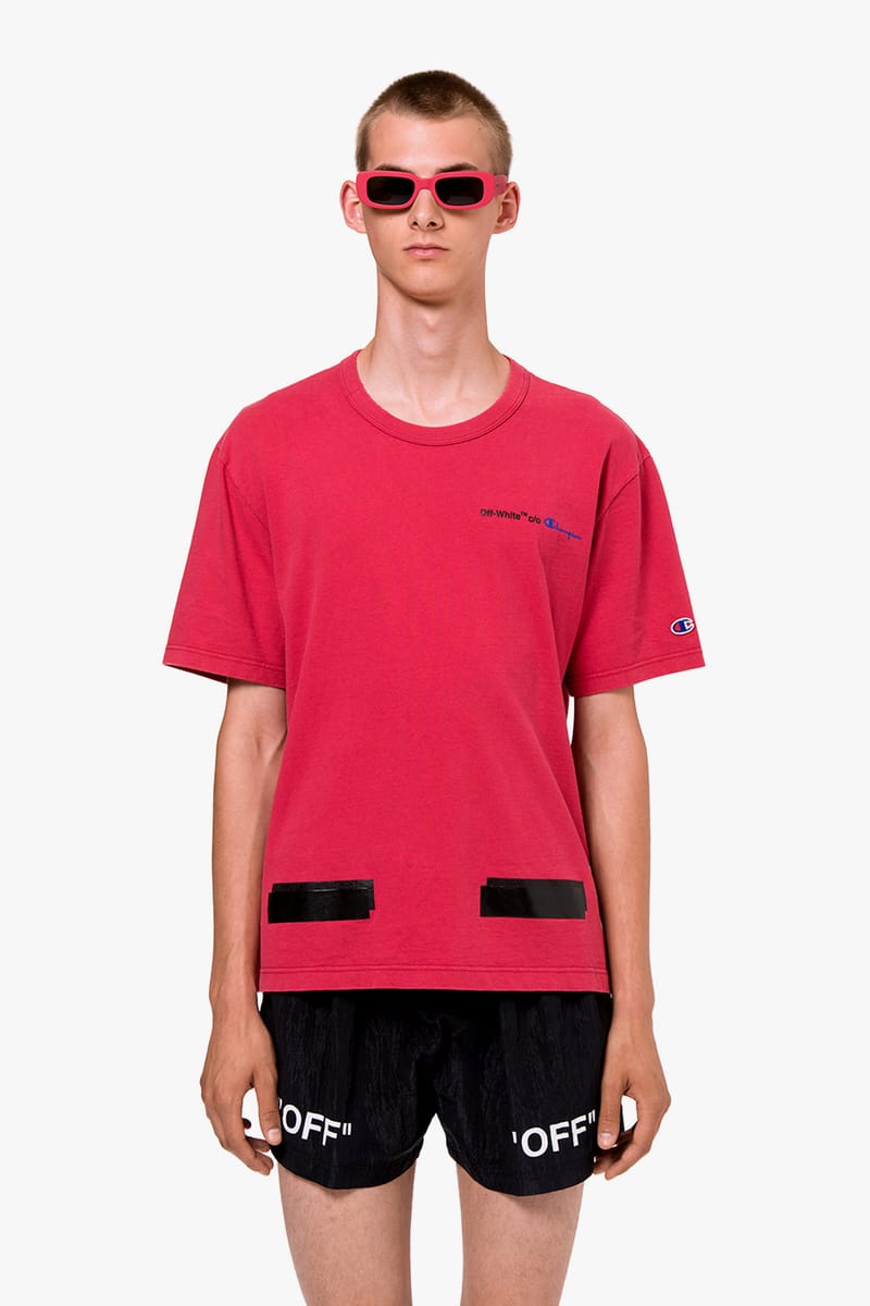 Off white sale champion red shorts