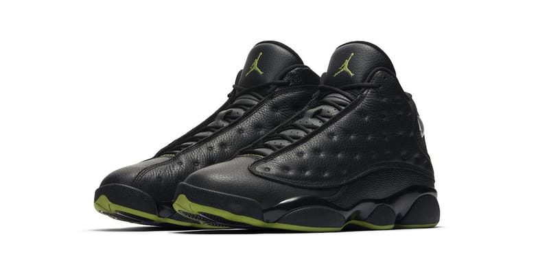 Black and lime hot sale green jordans 13