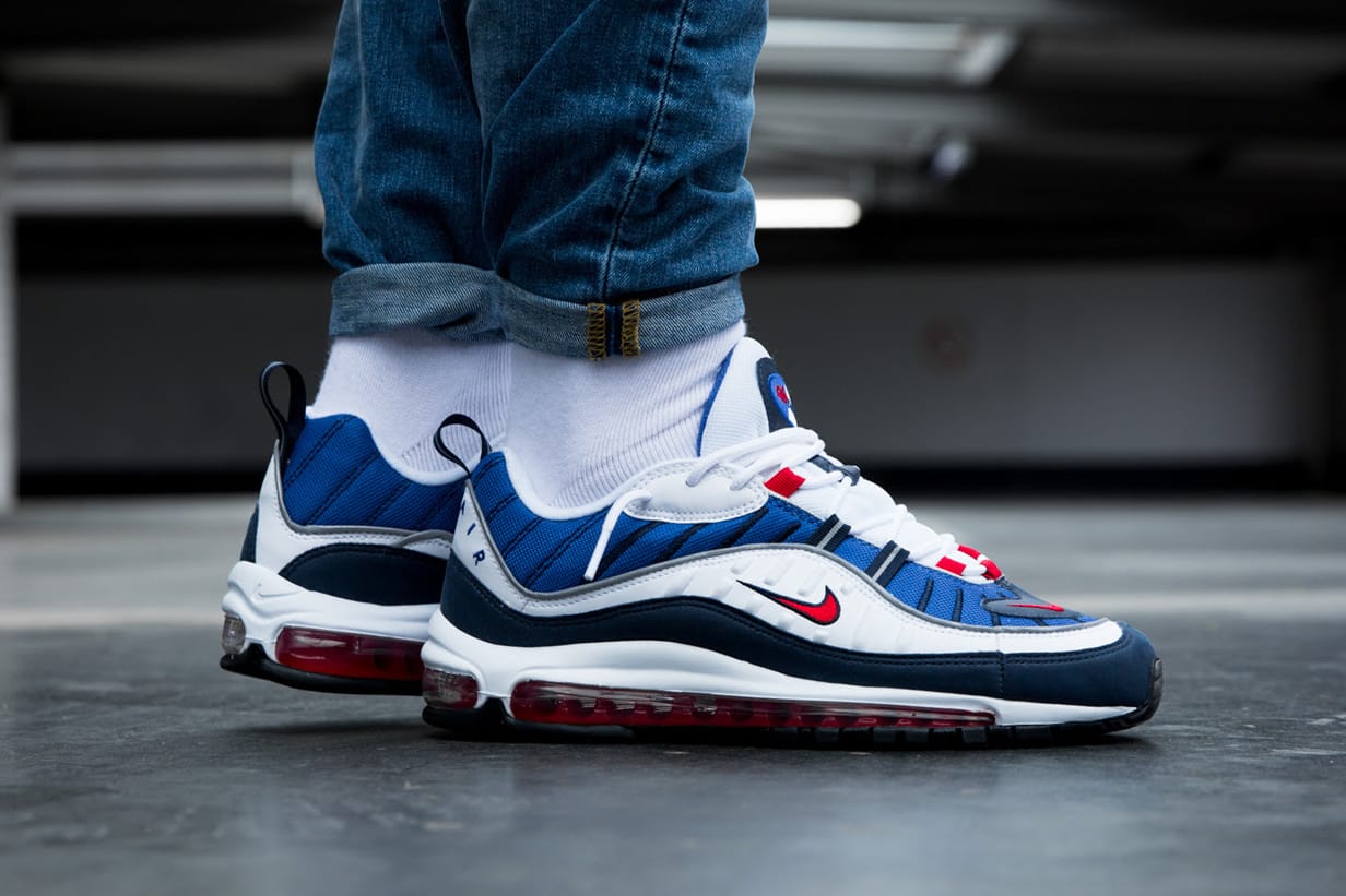 Nike Air Max 98 Gundam Tour Yellow Footwear Sneakers Shoes On Feet Closer Look Release Date
