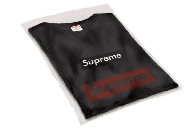 Supreme black tee red box outlet logo