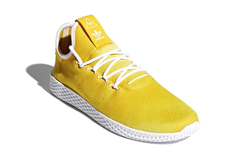 Adidas originals pharrell hu trainers in white hot sale and yellow