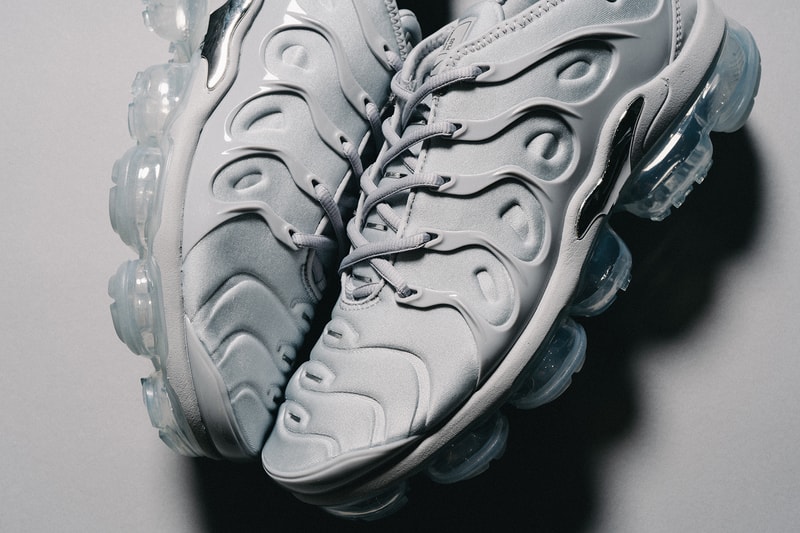 vapormax plus gray and white