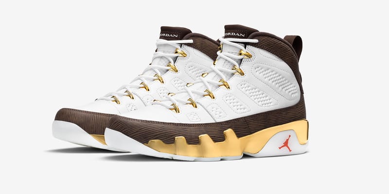 Jordan 9s white and gold online