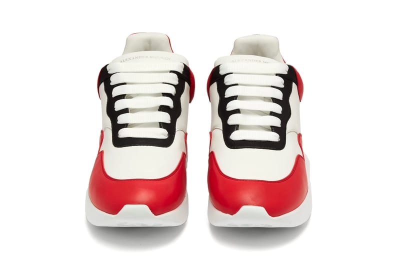 Red on sale leather trainers