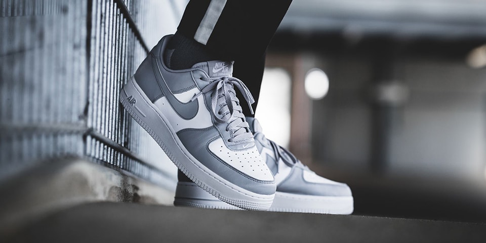 gray and white air force ones