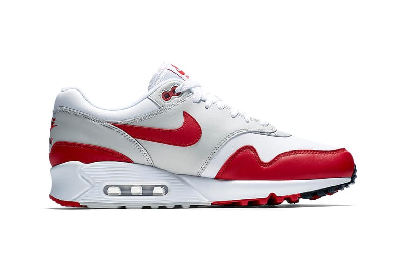 Nike air max 1 white sale university red