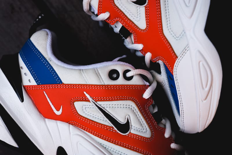 Nike white red and blue m2k tekno trainers online