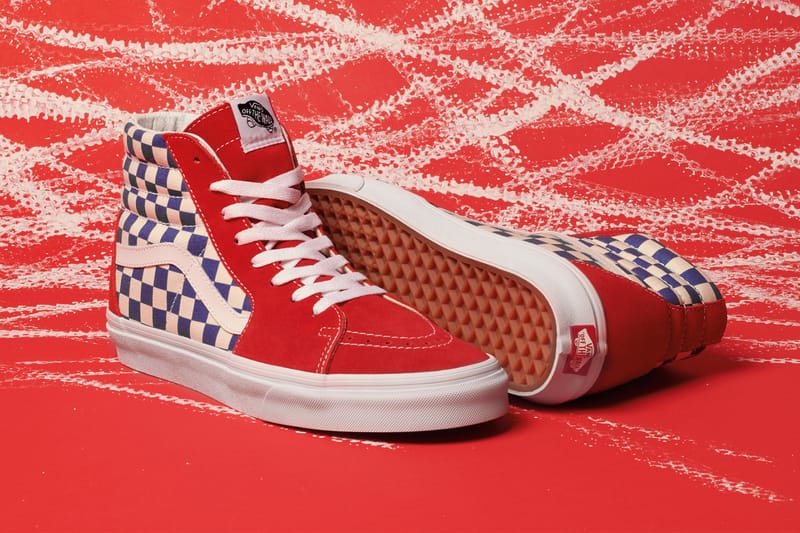 Red high top checkered on sale vans