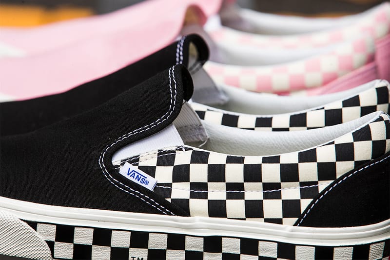 Black white and 2024 pink checkered vans