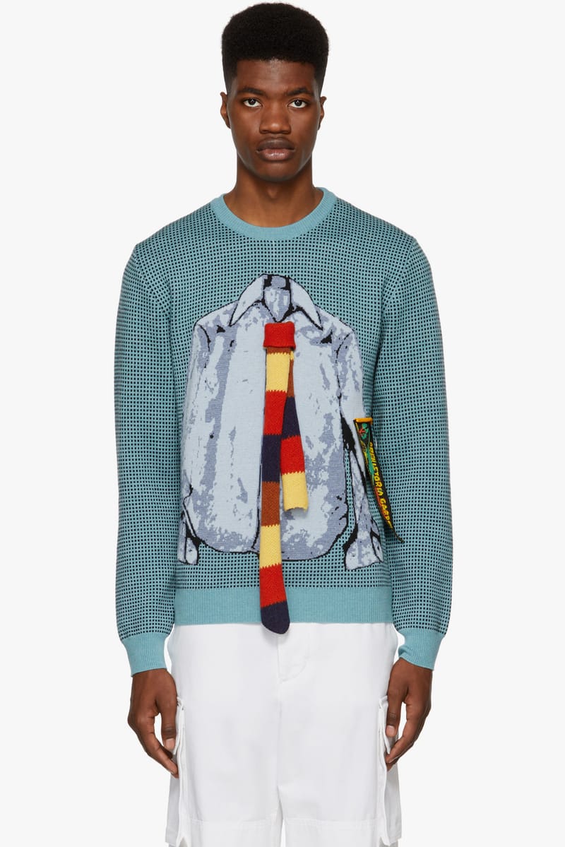 JW Anderson Blue & Black Trompe L'Oeil Crewneck | Hypebeast