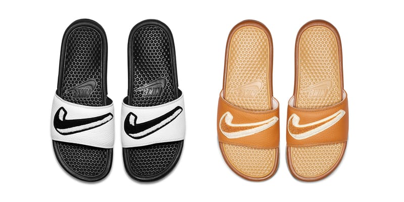 Benassi hotsell swoosh slides