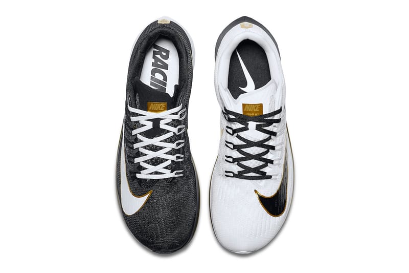 Nike zoom fly men's shoes black/white/gold best sale