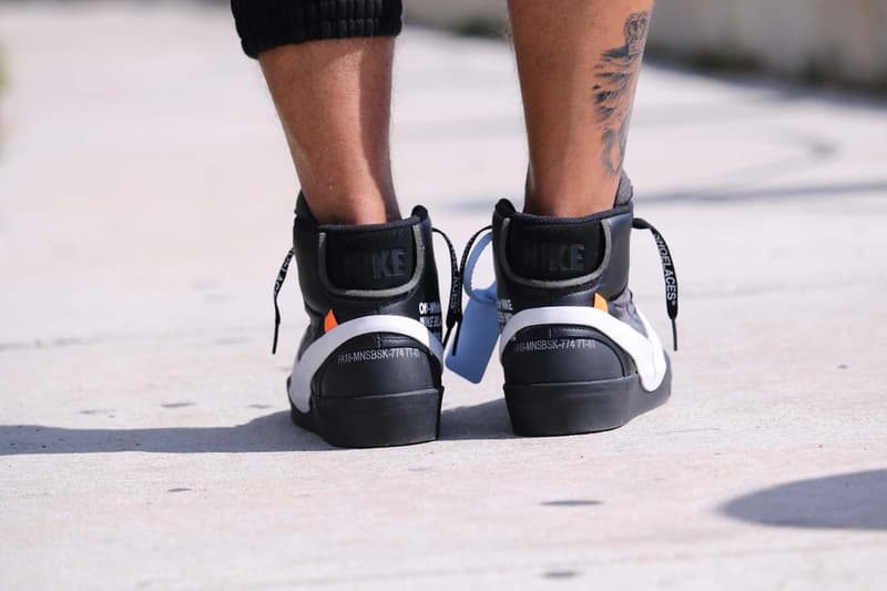 off white nike blazer on feet