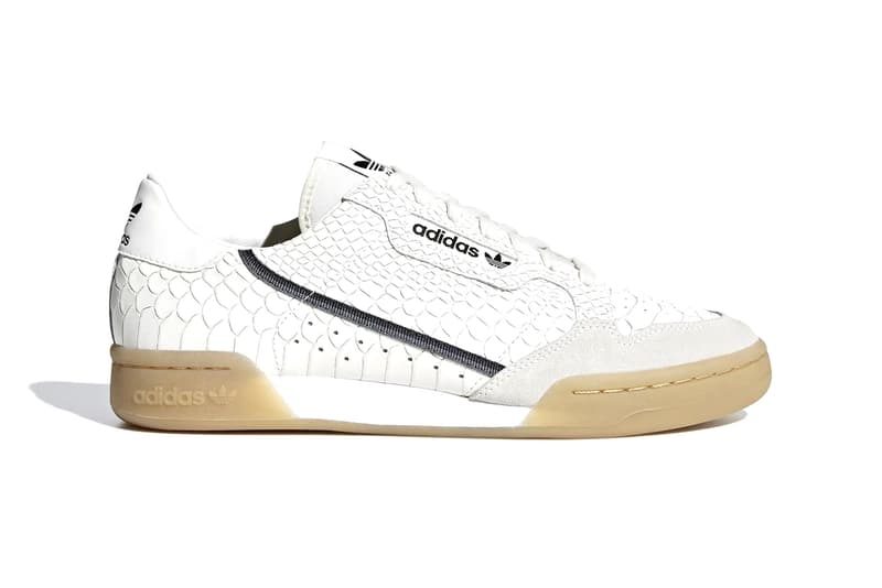 adidas originals continental 80 trainers in white snakeskin with gum sole