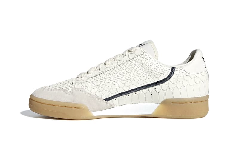 Adidas originals continental 80 sneakers shop in white snakeskin with gum sole