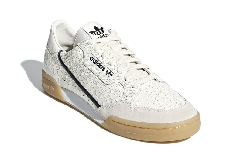 adidas originals continental 80 trainers in white snakeskin with gum sole