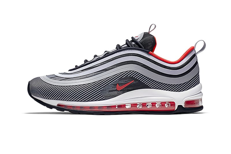 Nike air max 97 silver hot sale and red