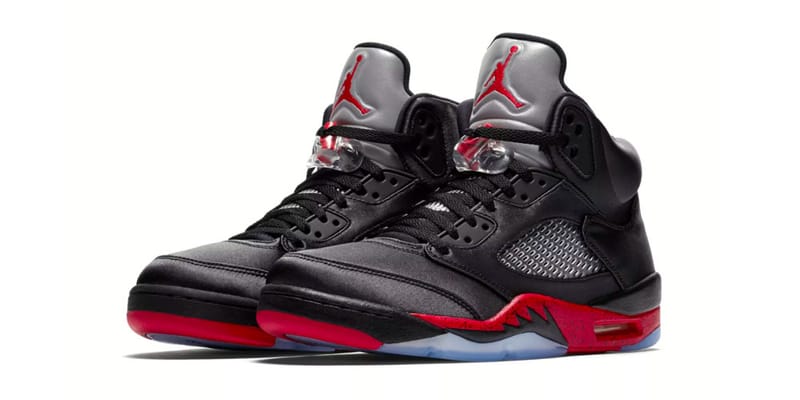 Jordan 5s black red on sale