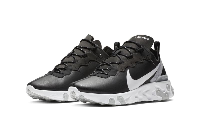 nike black and white react element 55 sneakers