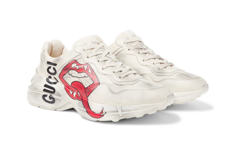 Gucci Rhyton Printed Distressed Leather Sneakers Kiss | HYPEBEAST