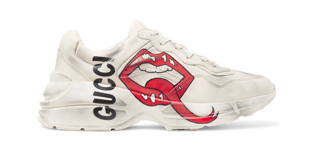 Gucci Rhyton Printed Distressed Leather Sneakers Kiss | Hypebeast