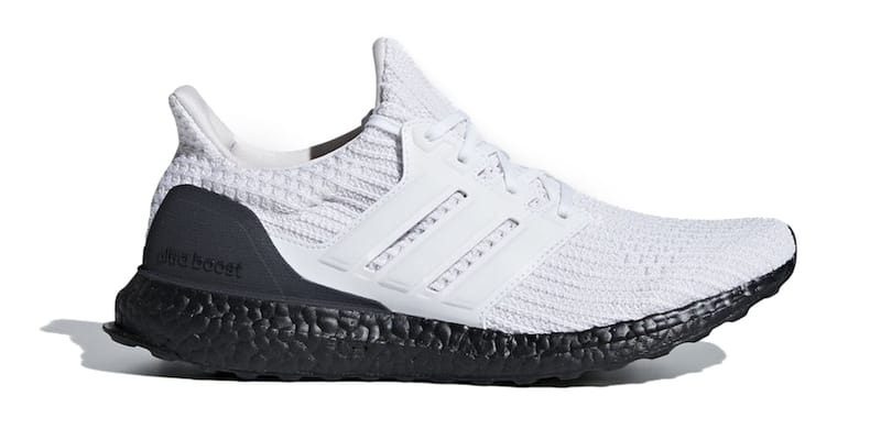 Ultra boost black with white sale stripes