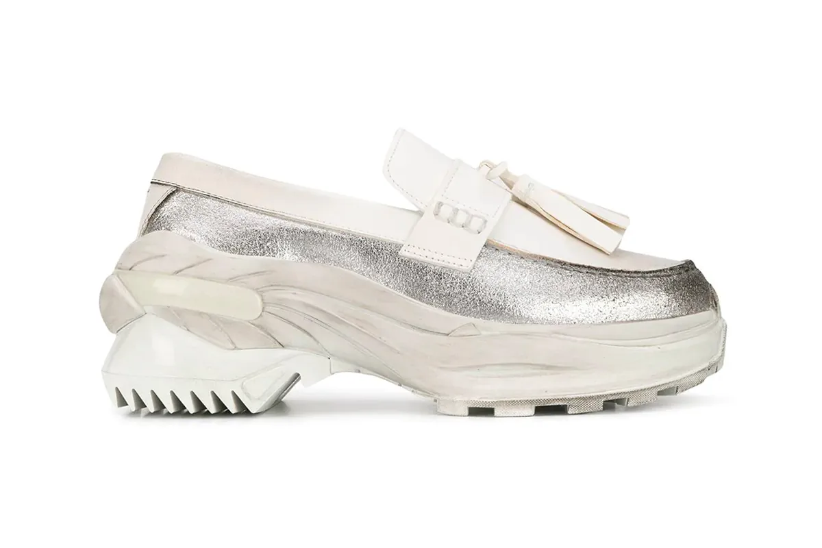 Maison Margiela White/Silver Ridged-Sole Loafers | Hypebeast