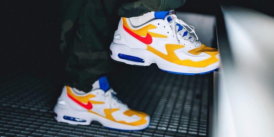 blue red and gold air max