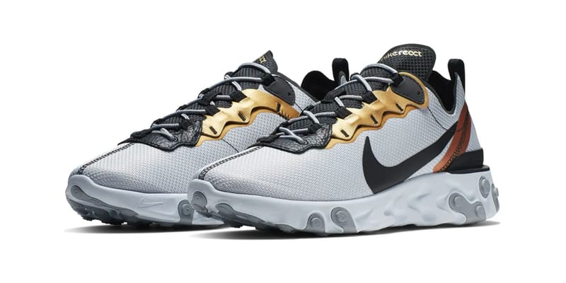 Nike react element 55 sales gold grey