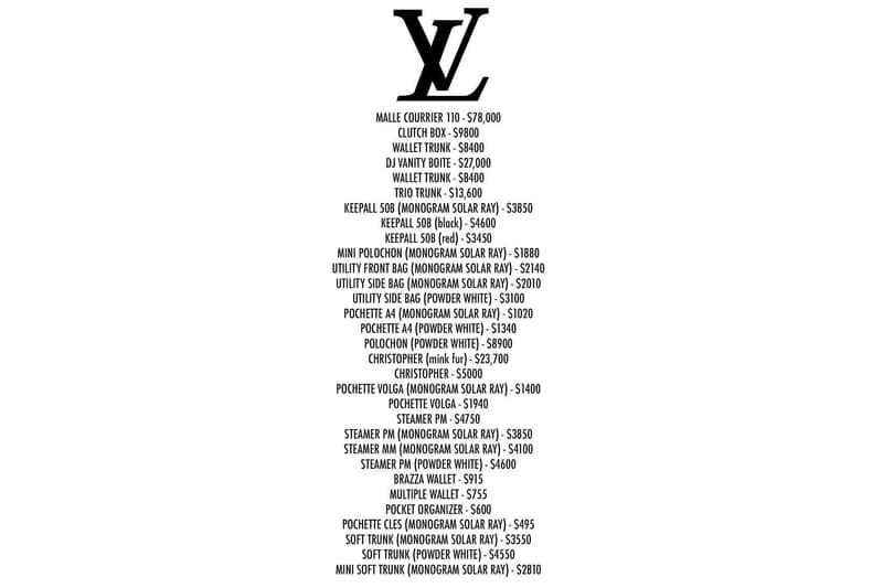 louis vuitton price list