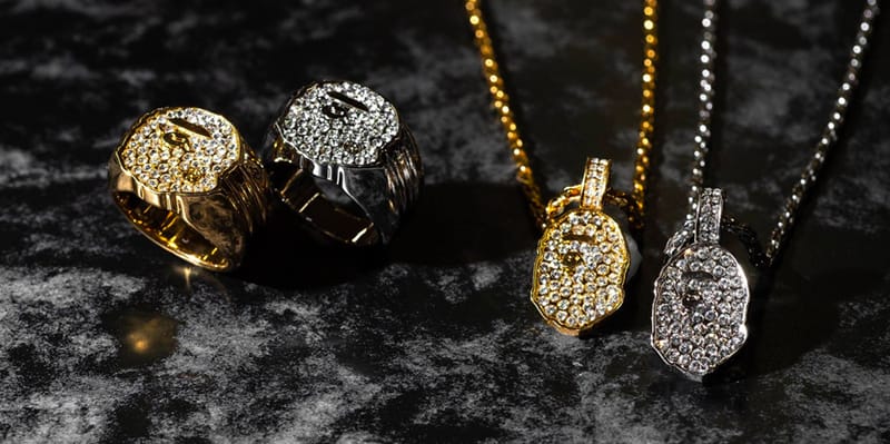 BAPE Rhinestone APE Head Ring & Necklace | Hypebeast