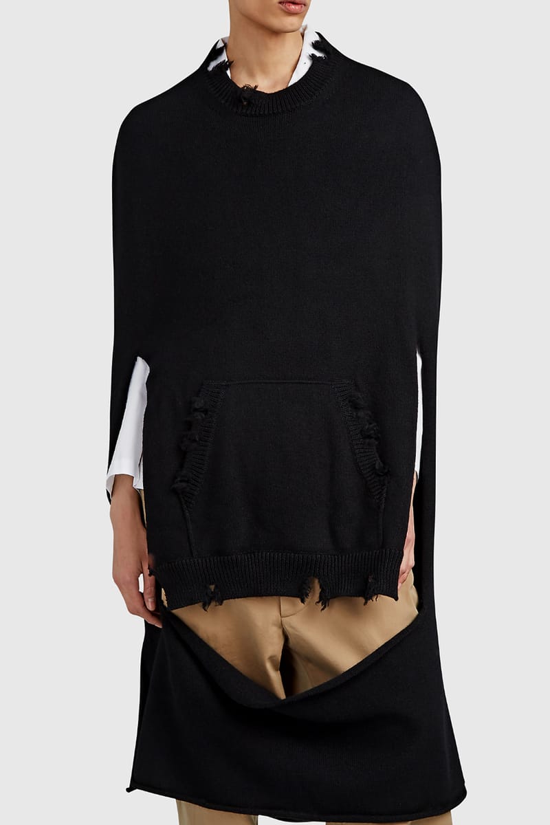 Maison Margiela Black Distressed Wool Cape Sweater | Hypebeast