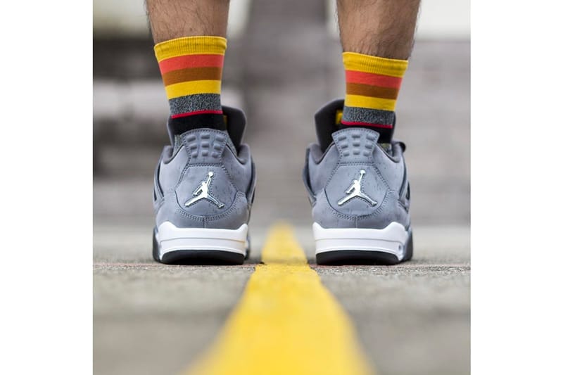 Jordan 4 grey on on sale feet