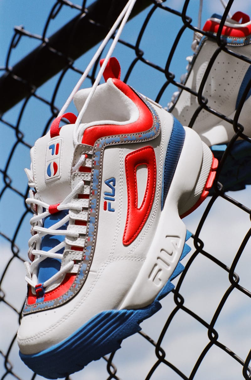 Red white and hot sale blue fila shoes