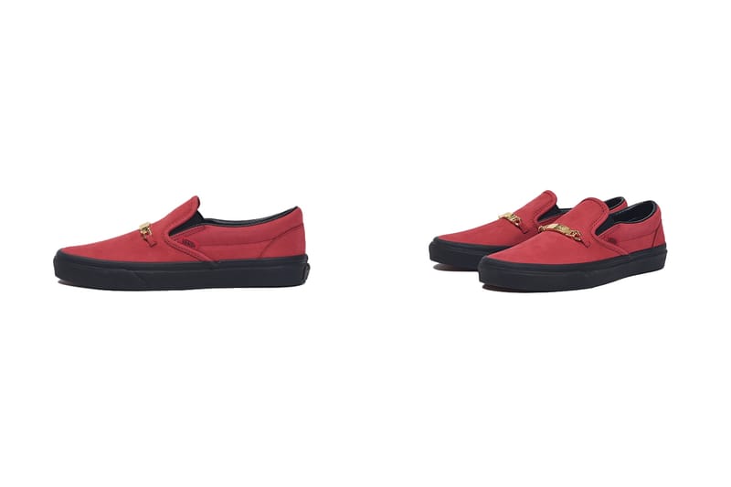 Black and red outlet vans slip on